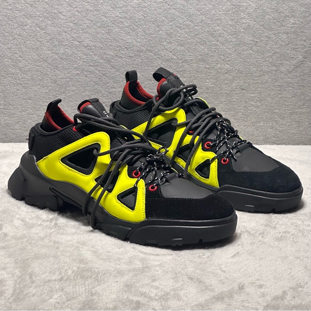 Alexander McQueen MCQ Mens Orbyt Sneakers Mid Neon Yellow Black Size US 8.5-9M